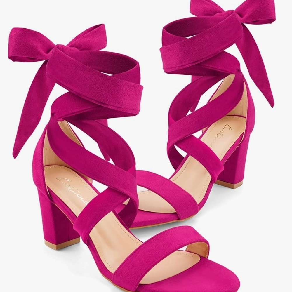 Pink Block Heel Sandals with Ankle Wrap